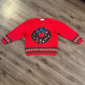 Talbots Vintage Christmas Wreath Sweater